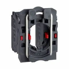 Momentary contact block with 2 normally closed (2NC) contacts. Features screw clamp terminals for secure wiring. Designed for 22 mm panel mounting and compatible with ZB5 series control stations. Used in industrial control stations for signaling and switching applications.