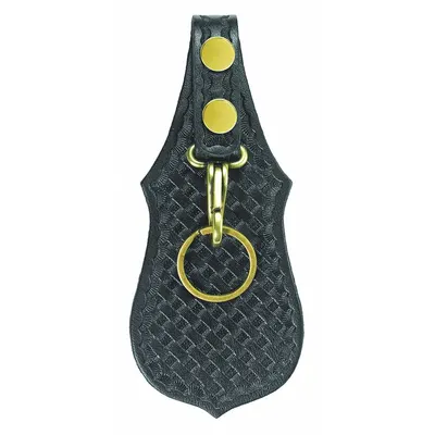 AIRTEK Key Holder: Black, Leather, Basket Weave, 5 in x 78 mm, Snap Closure - Key Holders & Pouches