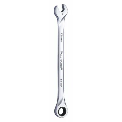 WESTWARD Combination Wrench: Alloy Steel, Chrome, 13 mm Head Size, 8 5/8 in Overall Lg - Metric 12-Point Ratcheting Combination Wrenches