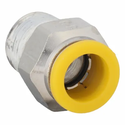 PARKER Push-Fit Adapter Fitting: 12 mm OD x 3/8 in Pipe Size, Push-to-Connect x BSPT - Nickel-Plated Brass Tube Fittings
