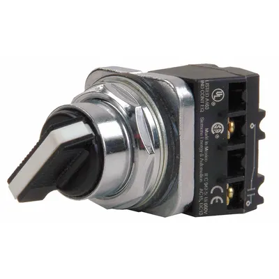 Siemens Selector Switch: 30 mm Panel Mounting Size, 2 Positions, Short Lever, 1NO - Selector Switches