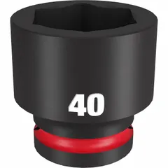 This 3/4" drive impact socket features a 40 mm metric, 6-point design for use with impact wrenches. The 6-point configuration helps reduce fastener rounding during high-torque applications. Suitable for heavy-duty fastening and loosening tasks in automotive, construction, and industrial maintenance.