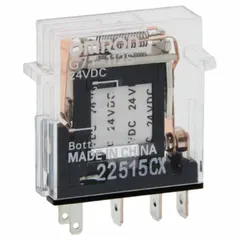 Square-base, plug-in relay with 12V DC coil voltage and SPDT contacts. Rated 2 A at 240V AC (resistive) and 5 A at 24V DC (resistive). Used in industrial control circuits for switching and isolation in automation systems.