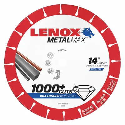 LENOX Diamond Saw Blade, 14 in Blade Dia., 1 in Arbor Size, for Chop Saw - Metal-Cutting Blades