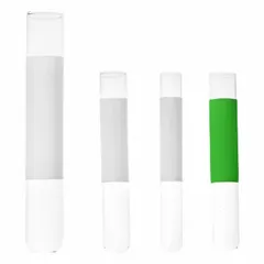 This KIMBLE culture tube has a 16 mm body diameter and 100 mm overall height, with a colorless, round-bottom design. It is not graduated and does not include a closure. Suitable for general laboratory use such as culturing microorganisms, sample storage, and mixing.