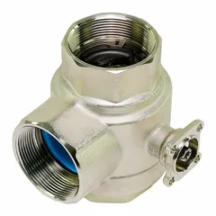 3-way characterized control valve body with 2 in female NPT connections, 68 CV flow, 68 bypass CV flow, and 200 psi close-off rating. Constructed with a stainless steel ball and brass body for water media. Suitable for mixing or diverting applications in hydronic systems.
