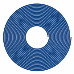 This 1/2 in Type K copper tubing is supplied in a 60 ft coil with a blue polyethylene coating for corrosion resistance. It has a maximum operating pressure of 713 psi at 200°F. Suitable for plumbing and fluid handling applications where protection against soil and environmental corrosion is required.
