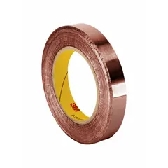 3M 1194 is a copper foil tape with a non-conductive adhesive, rated for 600 V. It provides a conductive path for EMI/RFI shielding, grounding, and static discharge applications. The tape measures 1 inch wide, 6 yards long, and 2.6 mils thick.