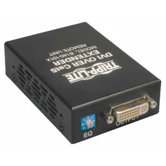 The TRIPP LITE B140-101X is a display extender kit that transmits audio/video signals over long distances via a single RJ45 cable. It features one RJ45 female port and supports a maximum frequency of 60 Hz. The unit is powered by an external power supply and is TAA compliant. Typical applications include extending signals in commercial AV setups, digital signage, and conference rooms where the source is located away from the display.