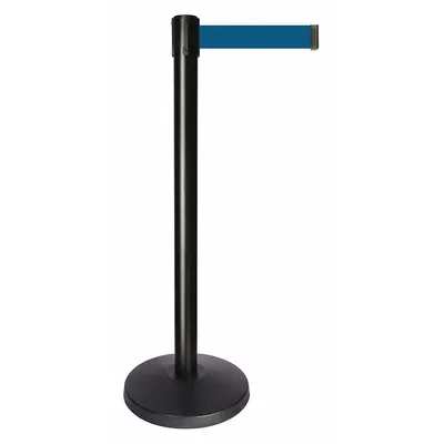 QUEUEWAY Barrier Post with Belt: Dark Blue, No Pattern, No Legend, 10 ft Belt Lg - Solid-Color Retractable Belt Post Barriers