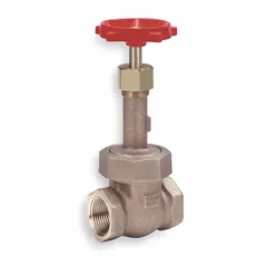 This 2-1/2" rising stem bronze gate valve features FNPT x FNPT connections, a bronze wedge, and a bronze bonnet. Rated for 400 psi CWP, it is used for on/off flow control in commercial plumbing, HVAC, and process piping systems.