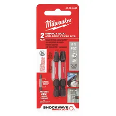 Alloy steel hex power bits with #1 and #2 Phillips tip sizes. Standard length of 2 inches, hex drive, impact rated. Suitable for driving screws in construction, assembly, and maintenance tasks.