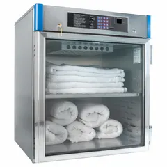 This undercounter warming cabinet from BLICKMAN features a digital screen and a glass door. It is designed for holding prepared food at serving temperatures in commercial kitchens, hospitals, and catering operations. Overall dimensions: 30 inches wide by 26 5/8 inches deep.