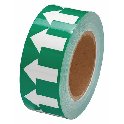 BRADY Pipe Marking Tape: Green, White, 2 in Wd, 90 ft Roll Lg, Polyester, 2 in Roll Wd - Pipe Marker Directional Flow Arrow Banding Tape