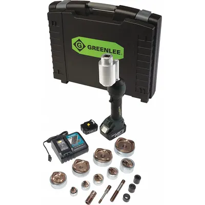 GREENLEE Knockout Tool Kit: 18V DC, 4 in Punching Capacity (Steel) - Greenlee Cordless Knockout Punches