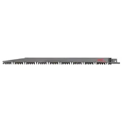 This 5-pack of reciprocating saw blades is designed for wood-cutting and pruning applications. Each blade measures 12 inches in length and 0.06 inches in thickness, with 5 teeth per inch. The tapered blade geometry allows for flexible curved cuts in lumber and tree limbs.