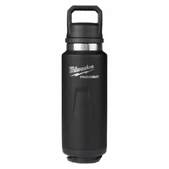 This insulated stainless steel water bottle from MILWAUKEE features a black metal construction with a 12-1/2 in overall height. Designed for temperature retention, it is suitable for use in industrial facilities, construction sites, and outdoor work environments where durable drinkware is required.