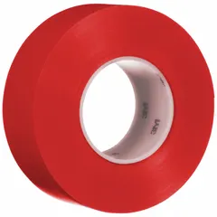 Solid red vinyl floor marking tape with 33 mil thickness, liner-less design for easy application. Each roll measures 2 in x 108 ft, supplied in a 6-pack. Used for marking aisles, hazard zones, and work cells in industrial facilities such as warehouses and factories.