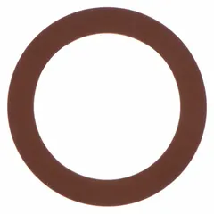 PVC arbor shim with 0.01 in thickness, 1.5 in inside diameter, and 2.125 in outside diameter. Thickness tolerance ±0.0005 in, inside diameter tolerance +0.005/-0.015 in, outside diameter tolerance ±0.005 in. Brown color, 10-pack. Used for adjusting clearance or alignment between a shaft and a bore in rotating machinery.