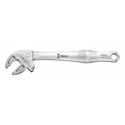 WERA Adjustable Wrench: Steel, Satin Chrome, 7 13/32 in Overall Lg - Ratcheting Lever-Locking Adjustable Wrenches