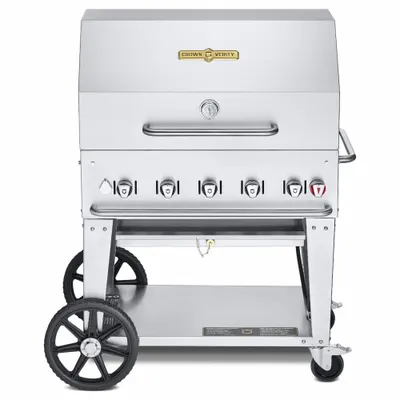CROWN VERITY Propane Grill: Propane, 5 Burners, 79,500 BtuH Heating Capacity, 37 in Overall Ht - Wheeled Grills