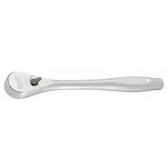 This MILWAUKEE standard-head ratchet features a pear head design with reversible operation and a 4° minimum arc swing, enabling use in confined spaces. The 8-1/2 inch overall length and chrome finish provide corrosion resistance. Suitable for tightening and loosening fasteners in automotive, machinery, and industrial settings.