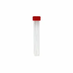 APPROVED VENDOR 15 mL Polypropylene Transport Vial with Red Closure, Non-Sterile, 17 mm Neck, Self-Standing, Round Bottom, External Threads