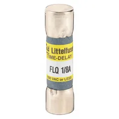 Midget time-delay cylindrical fuse rated 125 mA, 500 V AC, 300 V DC. Measures 13/32 in x 1 1/2 in. Provides overcurrent protection in industrial control panels, motor starters, and similar equipment.
