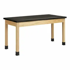 Fixed-height lab table with an epoxy countertop that resists chemicals and moisture. Overall dimensions: 5 ft length, 30 in width, 30 in height. Load capacity of 500 lb. Suitable for laboratory, educational, and industrial workstations requiring a durable, easy-to-clean surface.
