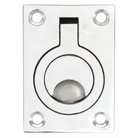 SUGATSUNE Recessed Folding Pull Handle: Unthreaded Holes, Stainless Steel, Silver, Ring, 0.63 in (MPN 26901)