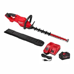 Battery-powered hedge trimmer with a 24-inch double-sided blade and 1 1/4-inch cutting width. Operates on the M18™ platform for cordless trimming of hedges, shrubs, and bushes. Kit includes one 8.0 Ah battery.