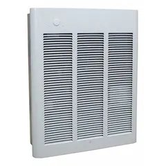 This large recessed electric wall heater from QMARK provides selectable 1500 W or 3000 W output at 277V AC, single-phase. It features a white grille and is non-programmable. Suitable for permanent installation in commercial or industrial spaces requiring supplemental heating. Rough-in dimensions: 18-1/4 in x 14-5/16 in x 3-7/8 in.
