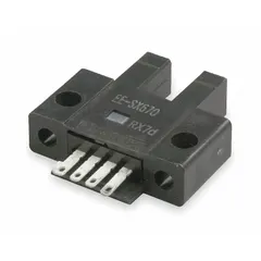 U-slot photoelectric sensor with built-in connector for easy installation. Operates on 5-24V DC supply with NPN output. Suitable for non-contact object detection in industrial automation, such as packaging, material handling, and assembly lines.
