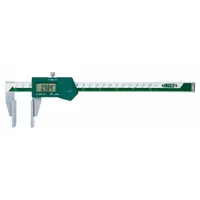 Cabled digital caliper with wide, flat rectangular jaws for measuring wire rope and soft materials. Range 0-8 in / 0-200 mm, accuracy ±0.0028 in, resolution 0.0005 in / 0.01 mm. Includes inside measurement capability