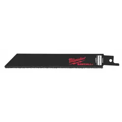 Carbide reciprocating saw blade for cutting tile and masonry. Blade length 6 in, thickness 0.03 in, cut width 0.03 in. Rigid design for straight cuts. Sold in a 3-pack.