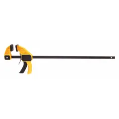 This dual-function tool serves as both a clamp and a spreader, with a maximum jaw opening of 5 in and a throat depth of 1 1/2 in. The type range is 0 in to 4 1/2 in. It is used in woodworking, carpentry, and general construction for holding workpieces together or applying outward pressure during assembly, gluing, and framing tasks.