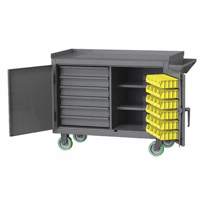 GREENE MANUFACTURING, INC. Mobile Cabinet Workbench: 36 in x 24 in, Steel - Mobile Cabinet Benches with Louvered Panels, Drawers & Shelves