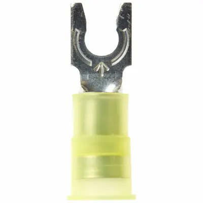 3M Fork Terminals: Yellow, Nylon, #8 Stud Size, 12 AWG – 10 AWG Wire Range - Insulated Fork Terminals