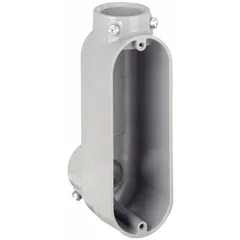 This LB - 90° elbow type conduit outlet body is made of powder-coated aluminum with a 1 1/4 in trade size and 34.8 cu in body capacity. It is used to provide a pull point or junction in EMT conduit systems, typically where a 90-degree turn is required in electrical installations.