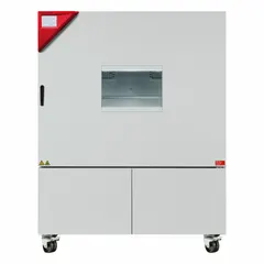 Dynamic climate chamber for controlled temperature and humidity testing. Provides a humidity range of 10% to 98% with temperature accuracy of +/-0.5°C and uniformity of +/-2°C at 40°C. Operates at 480V. External dimensions: 44 22/25 in x 62 1/5 in x 78 93/100 in.
