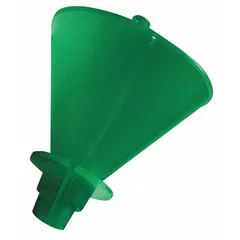 Polyethylene spout funnel with 8 fl oz fluid capacity, 4 in overall diameter, 4 in overall height, and 1 in spout length. Includes a fixed funnel adapter. Suitable for transferring fluids in maintenance and industrial applications.