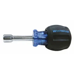 This nut driver features a 1/4 in SAE tip size and a solid round shank. It is designed for manual tightening or loosening of hex nuts and bolts in mechanical assembly, maintenance, and repair tasks. The non-magnetized tip is suitable for applications where magnetic interference is undesirable.