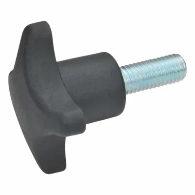 JW WINCO Hand Knobs; 4-Prong Knobs: Plastic w/ Steel Thread, M6 Thread - 4-Arm Knobs with Threaded Stud