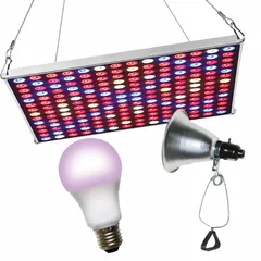 This panel and clamp-on fixture kit includes a blue spectrum LED bulb for vegetative growth in indoor plant cultivation. Operates on 120V AC and has a maximum mounting height of 2 ft. Suitable for seedlings, clones, and mother plants.