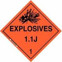 BRADY DOT Container Placard: Explosives 1.1 J 1, 10 3/4 in x 10 3/4 in, 10 3/4 in Label Ht, Placard (MPN 63377)