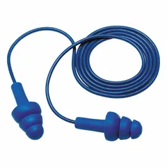 These 3M flanged-shaped earplugs are reusable and feature a push-in design for easy insertion. With a 25 dB NRR, they provide hearing protection in noisy environments. The corded style helps prevent loss, and the metal-detectable material aids in safety compliance for industries where foreign object detection is required. Each pack contains 200 pairs in blue.
