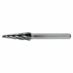 This ball-nosed cone bur is designed for aluminum cutting. It is used in die grinding, deburring, and shaping non-ferrous metals. The head measures 1/8" x 1/2" with a 1/8" shank.