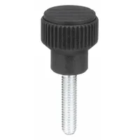 Hand Knob: Knurled, Plastic w/ Steel Thread, #10-32 Thread, 20 mm Thread Lg, 21 mm Dia, Gray (MPN K0247.1A1X20)