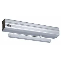 This low energy door operator from the Norton 5741 series is designed for limited-traffic interior or exterior applications. It features a non-hold open closer, is battery powered, and ADA compliant. The heavy duty unit has an aluminum painted finish and measures 29 inches long by 4 5/8 inches wide by 5 1/4 inches high.