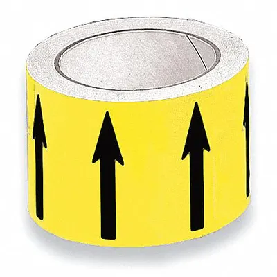 HARRIS INDUSTRIES Banding Tape: Yellow, Black, 4 in Wd, 54 ft Roll Lg, Vinyl, 2 in Roll Wd - Pipe Marker Directional Flow Arrow Banding Tape